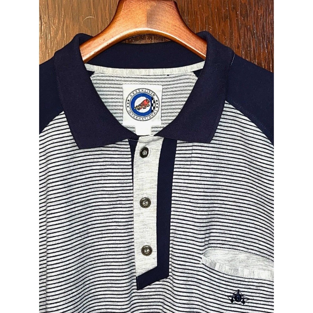 VTG GREENLINE INTERNATIONAL SHIRT BLUE STRIPE KNIT POLO GRAY BLUE XL